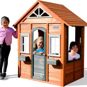 Sportspower My 1st Wooden Playhouse: Working Door, Open Concept Design and Flower Pot Holders Constructed from Premium Wood (Pre-Cut and Stained) B0CV7M7VJB