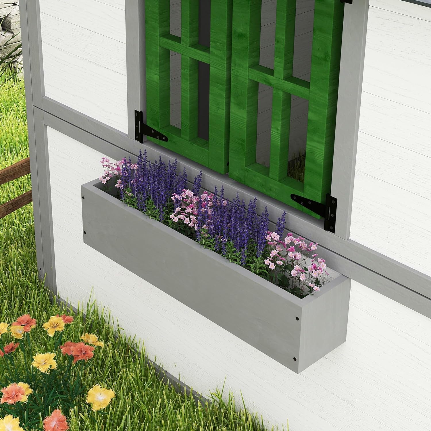 Outsunny Outdoor Kids Playhouse, Wooden Playhouse with Doors, Windows, Planter Pots and Boxes for Toddlers 3-8 Years, Cottage Play House for Backyard, White B0F28SLRM6 - Image 9