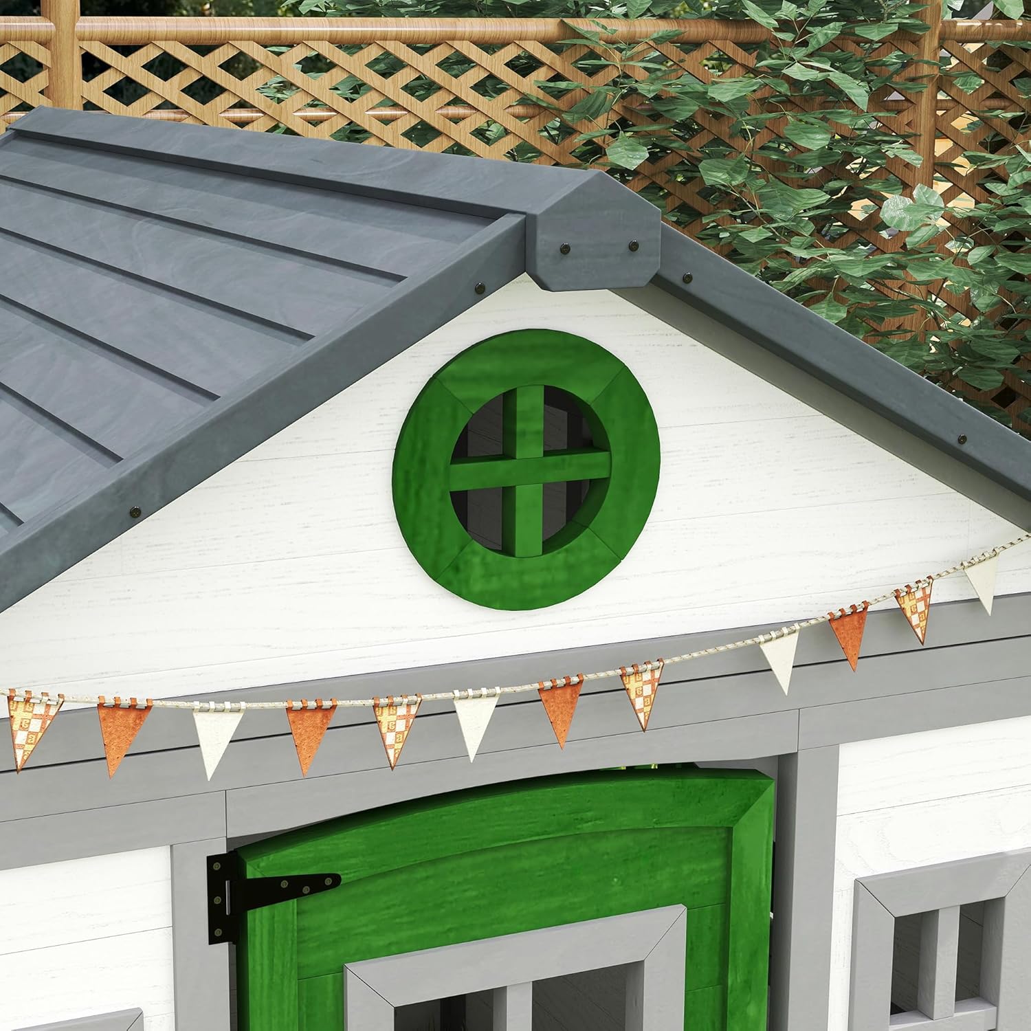 Outsunny Outdoor Kids Playhouse, Wooden Playhouse with Doors, Windows, Planter Pots and Boxes for Toddlers 3-8 Years, Cottage Play House for Backyard, White B0F28SLRM6 - Image 8