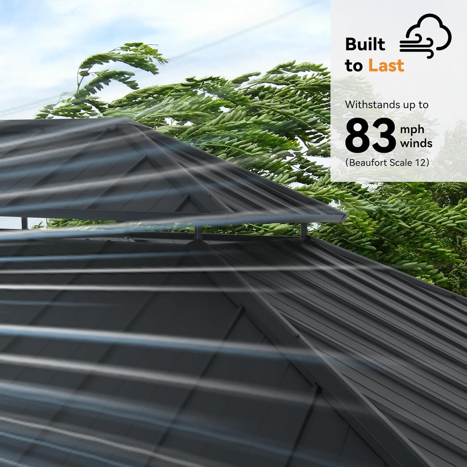 Modern Shade The Horizon Permanent Hardtop Gazebo 12' x 14' w/ 4 LED Lights, Outdoor Gazebo w/Galvanized Steel Double Roof, Patio Pavilion w/Decor Hooks, Mosquito Nettings, Wood-Looking B0DQCYV9L7 - Image 5