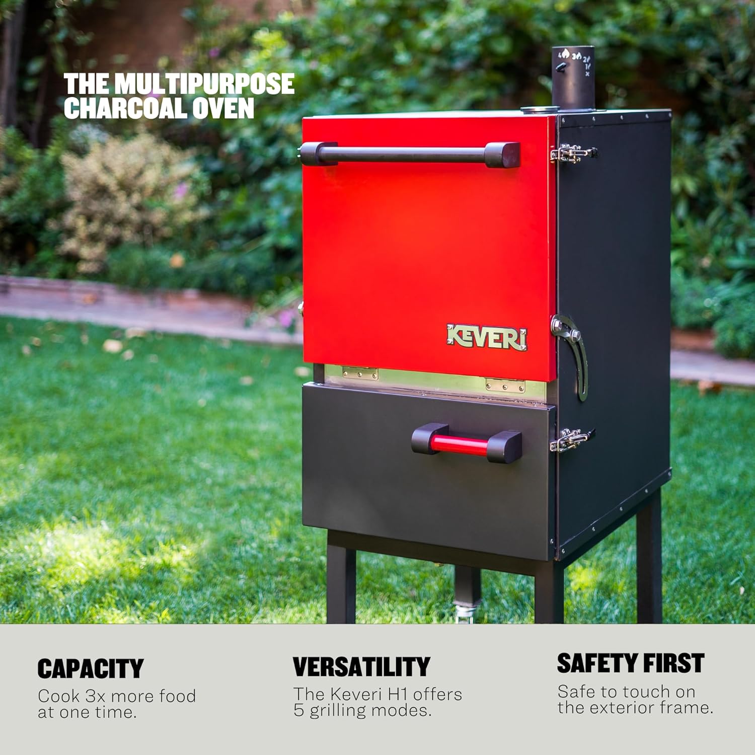 Multi-Purpose Charcoal Oven, The Ultimate Outdoor Oven, 3 Grill Positions, Grill, smoke, roast, and bake, Perfect for for Outdoor Backyard Cooking, Red B0DBJ5FTHY - Image 5