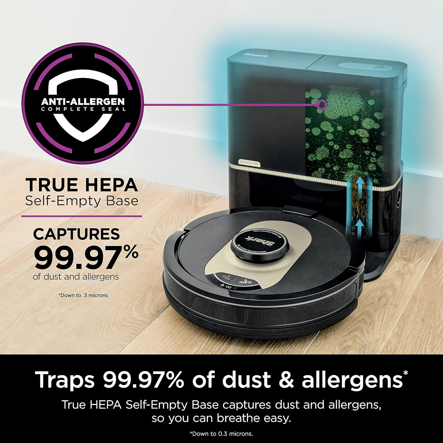 Shark AV2501AE AI Robot Vacuum with XL HEPA Self-Empty Base, Bagless, 60-Day Capacity, LIDAR Navigation, Perfect for Pet Hair, Compatible with Alexa, Wi-Fi Connected, Carpet & Hard Floor, Black B08QZVSC8D - Image 4