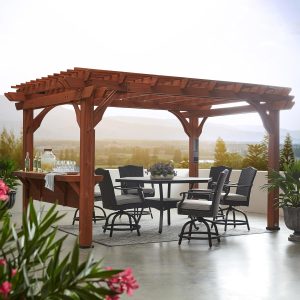 Ashland 14' x 10' Cedar Wood Pergola Kit with Trellis Roof, Built-In Bar Top, All-Season Durability, High-Wind Rating, PowerPort, Shade for Outdoor Patio, Deck, Garden, Entertaining B0C547GXVP