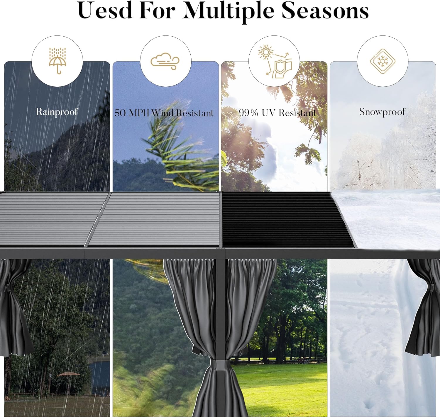 HOMPUS 12×24FT Louvered Pergola, Aluminum Pergola with 4 Adjustable Louvered Roof, Metal Pergolas with Netting & Curtains, Gazebo Shade Cover, Outdoor Pergolas for Backyard, Garden, Deck, Black B0DZTSC6QL - Image 7