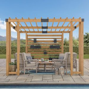 Sunjoy Wood Pergola 10 x 10.5 ft. Cedar Framed Pergolas with Adjustable Hanging Planters by SummerCove B097Z2B33X