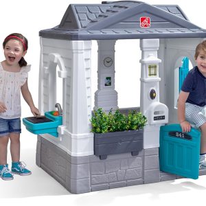 Step2 Neat & Tidy Cottage Kids Playhouse, Indoor/Outdoor Playset, Interactive Play with Sounds, Made of Durable Plastic, for Toddlers 1.5+ Years Old, Grey B08Z89CN32
