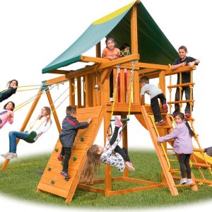 Dream Solid Cedar Wood Swing Set | Jungle Gym with Clubhouse, Rock Wall, Wave Slide, Step Ladder, Accessory Arm Swings and Accessories | Easy Assembly, Pre-Assembled Components | Kids Playhouse (#2) B0BR64QM3Y