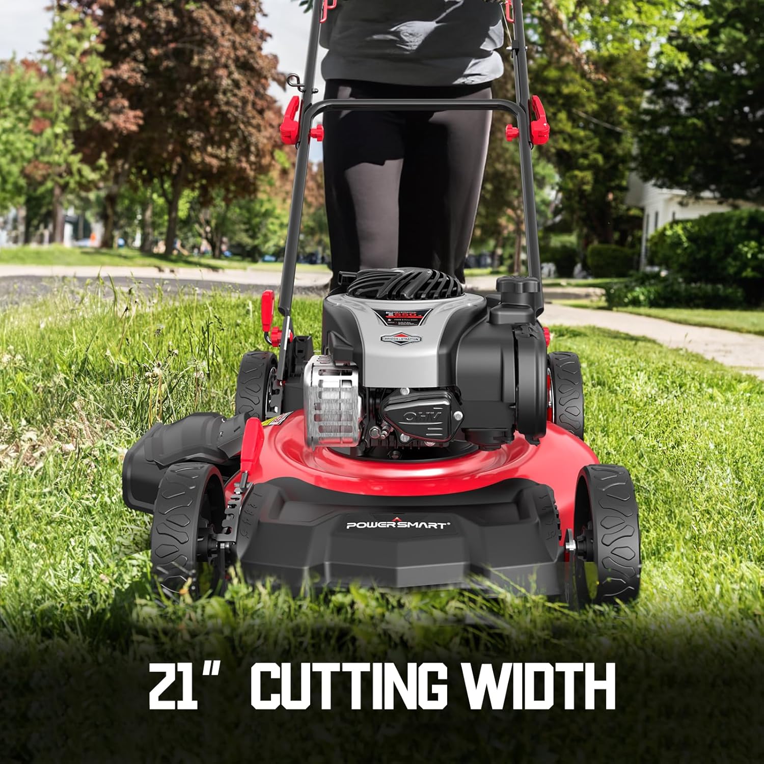 PowerSmart Gas Lawn Mower 21-Inch with 140cc Briggs and Stratton E550 Engine, High Wheels, 3-in-1 with Bagging B0D1JTMB3W - Image 2