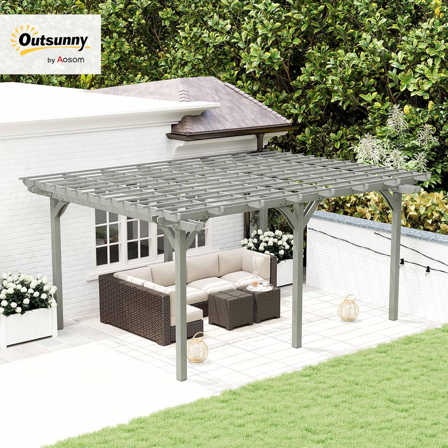 Outsunny 12' x 16' Outdoor Pergola, Wood Gazebo Grape Trellis with Stable Structure for Climbing Plant Support, Garden, Patio, Backyard, Deck, Gray B0DSF88TPS - Image 2