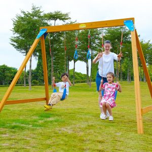 Kids Swing Sets for Backyard, Wooden Playground Sets with 2 Swings, Trapeze Swing Rings, Outdoor Playset for Children Ages 3-6, and a Family DIY Kit for Any Swings B0CKMT2ZBM