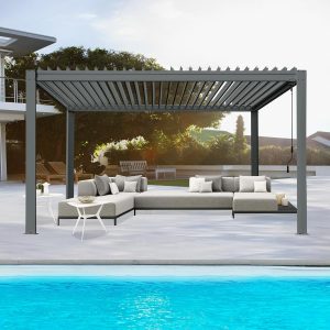 Domi 10' x 13' Louvered Pergola, Outdoor Aluminum Pergola with Adjustable Galvanized Steel Roof & Efficient Drainage System, Rainproof Pergola for Patio, Garden, and Backyard, Dark Grey B0DYJDCR6N