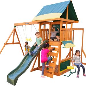Brightside Wooden Swing Set with Café Area and Stools B0DYKP551R