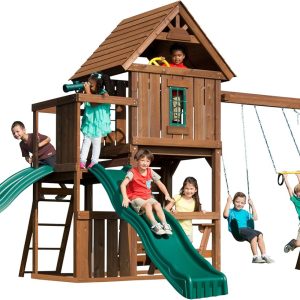 Swing-N-Slide Mont Eagle Play Set with Two Swings, Two Slides, Rock wall and Picnic Table , Green B01NAXNFYU
