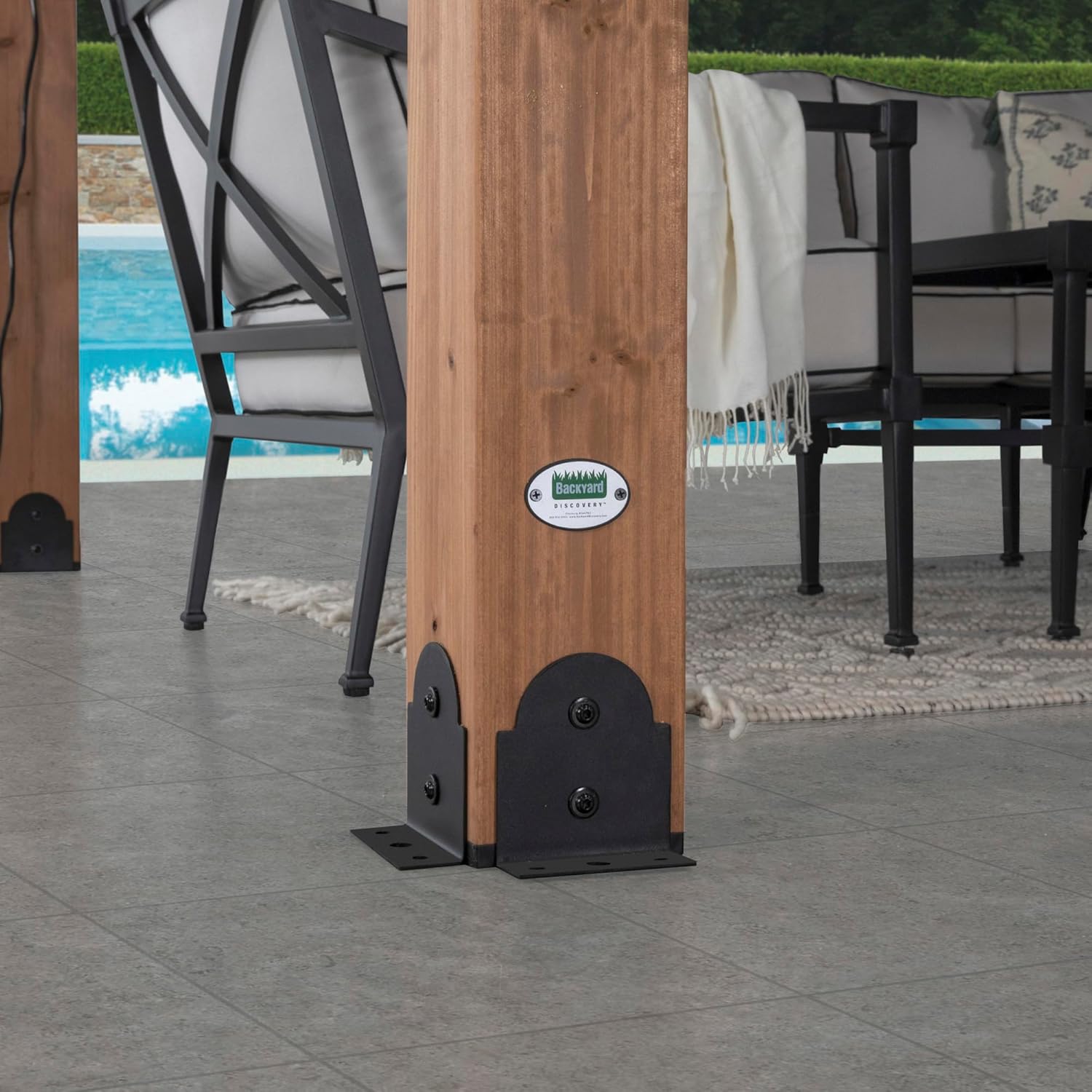 Norwood 10' x 10' Cedar Wood Outdoor Gazebo Pavilion with Hardtop Galvanized Steel Peak Roof, Snow Support, Wind Resistance, PowerPort, Shade for Garden, Patio, Deck, Entertaining B0BL1NDSBM - Image 9