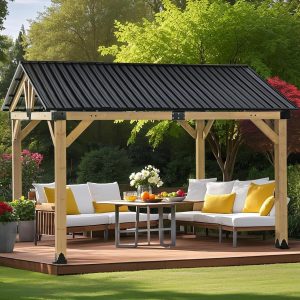 CHARMELEON Wood Gazebo 10x12 FT – Hardtop Metal Roof Patio Cedar Gazebo with Wood Frame for Outdoor– Gable Roof Pavilion para Patio, Backyard, Deck, Lawn and Garden B0D4917P6V