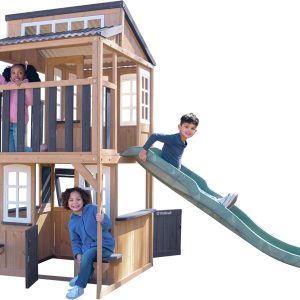 Cliffbrook Wooden Outdoor Two-Story Playhouse with Slide B0DXY63V33