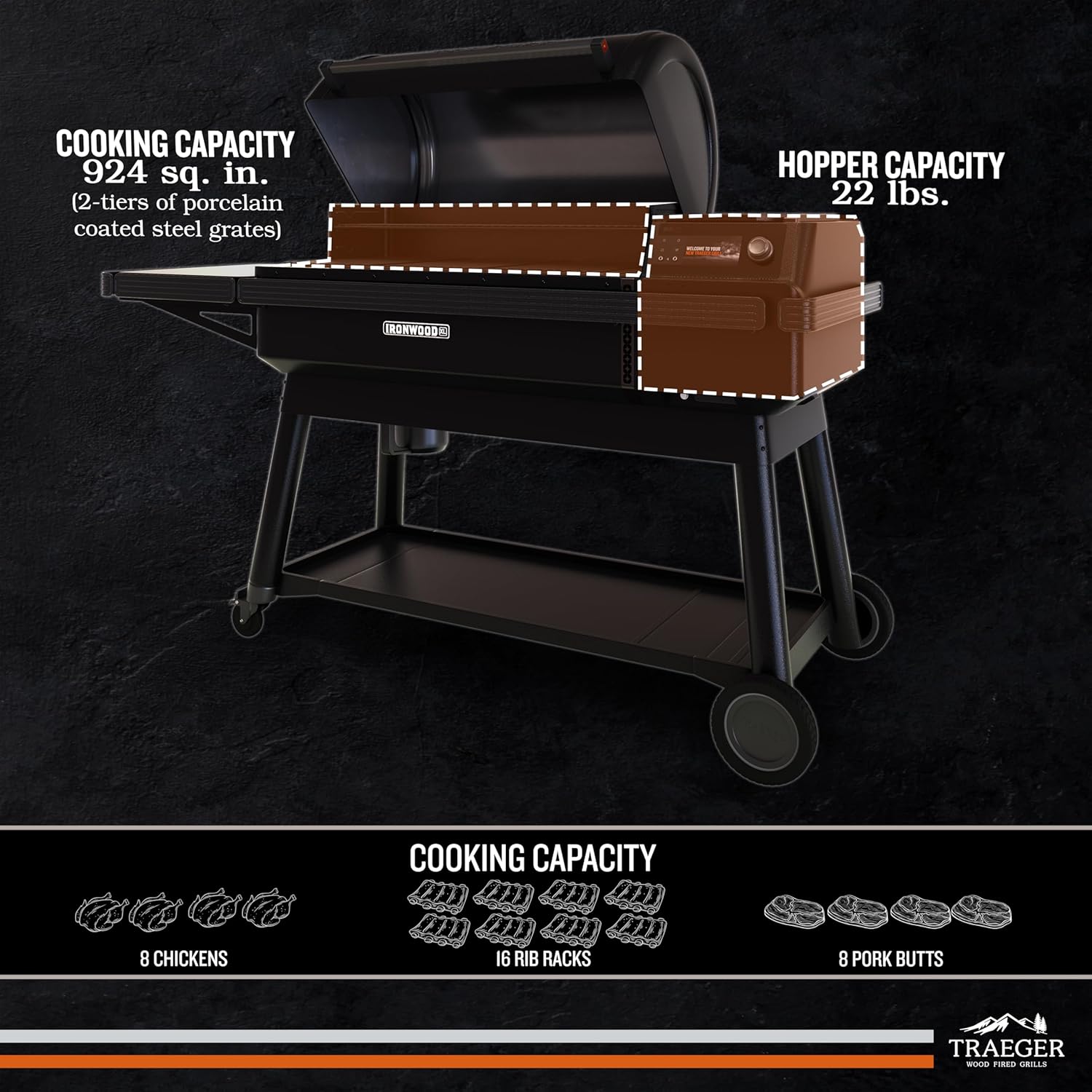 Traeger Ironwood XL Wood Pellet Smoker Grill, 924 Sq In Cooking Area, WiFIRE Smart Temperature Control, Up to 500 Degrees, Super Smoke Mode, 6 in 1 Outdoor BBQ Electric Smoker and Grill B0B9ZZ2BGW - Image 3