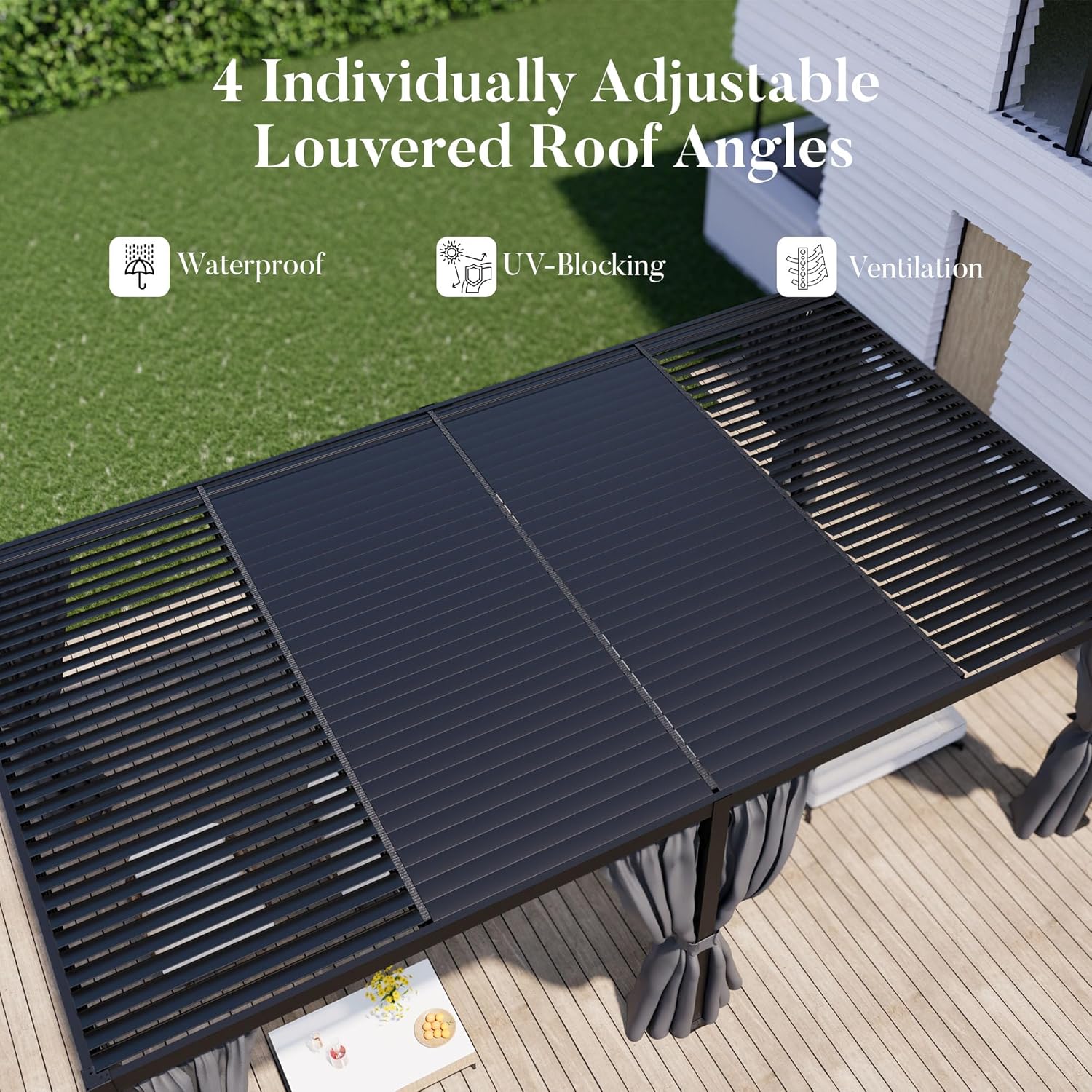 HOMPUS 12×24FT Louvered Pergola, Aluminum Pergola with 4 Adjustable Louvered Roof, Metal Pergolas with Netting & Curtains, Gazebo Shade Cover, Outdoor Pergolas for Backyard, Garden, Deck, Black B0DZTSC6QL - Image 3