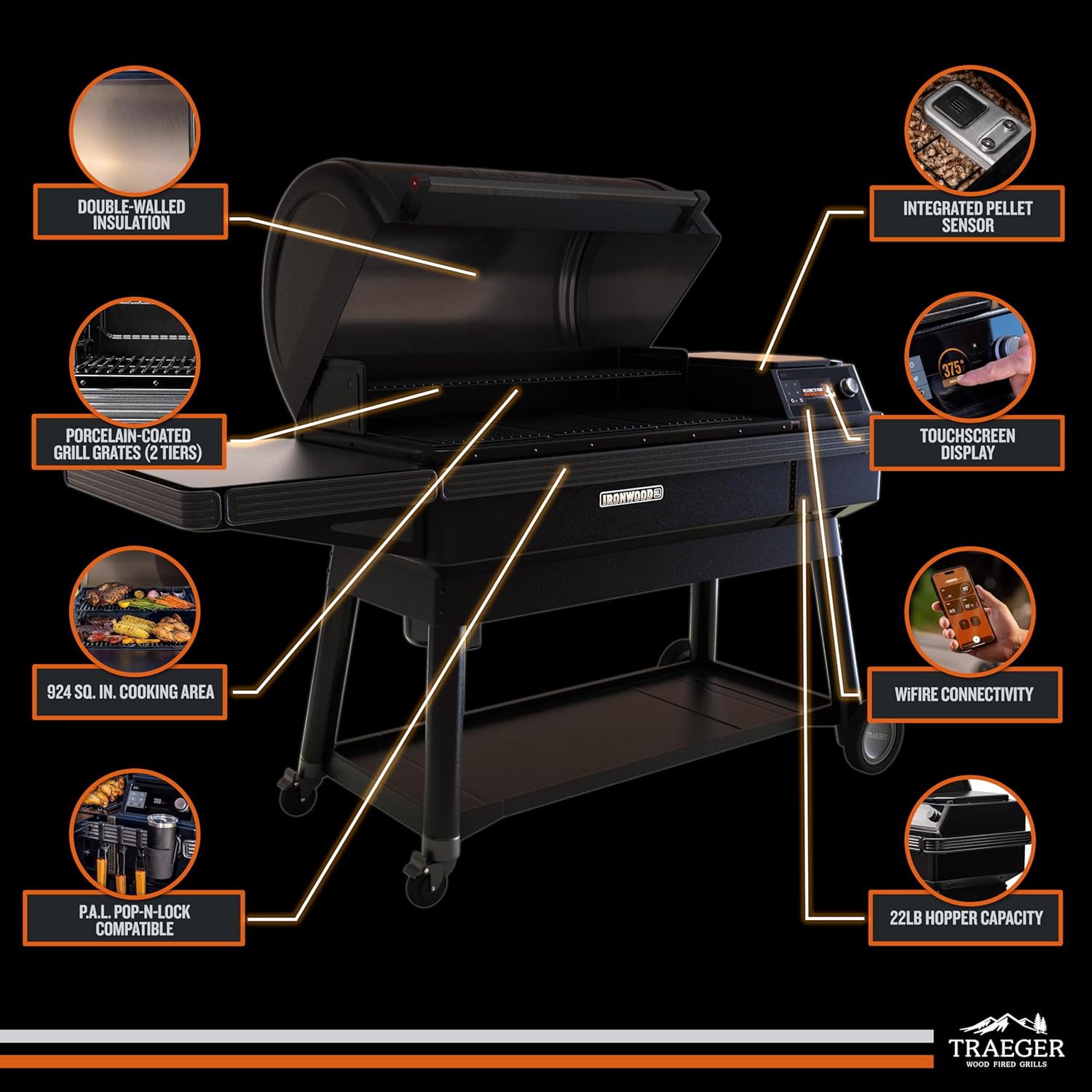 Traeger Ironwood XL Wood Pellet Smoker Grill, 924 Sq In Cooking Area, WiFIRE Smart Temperature Control, Up to 500 Degrees, Super Smoke Mode, 6 in 1 Outdoor BBQ Electric Smoker and Grill B0B9ZZ2BGW - Image 4