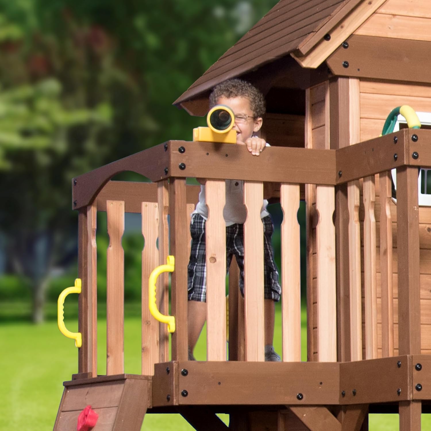 Mount Triumph Cedar Wood Swing Set with Wave Slide, Clubhouse, Rock Wall, Play Kitchen, Picnic Area, Belt Swings, Trapeze, Balconies, Playhouse, Ladder, Accessories, Outdoor Playset B071JS5LR7 - Image 9