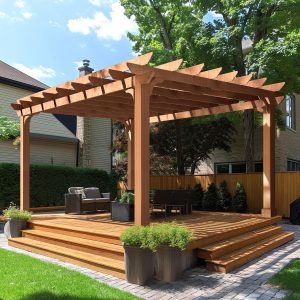 MUPATER Retratable Wooden Pergola Gazebo for Patio with Flated Roof and Stakes, 12'x14' Outdoor Pergola Garden Shelter Cedar Framed for Backyard,Deck,Garden,and Lawn B0C6ZSKN9S