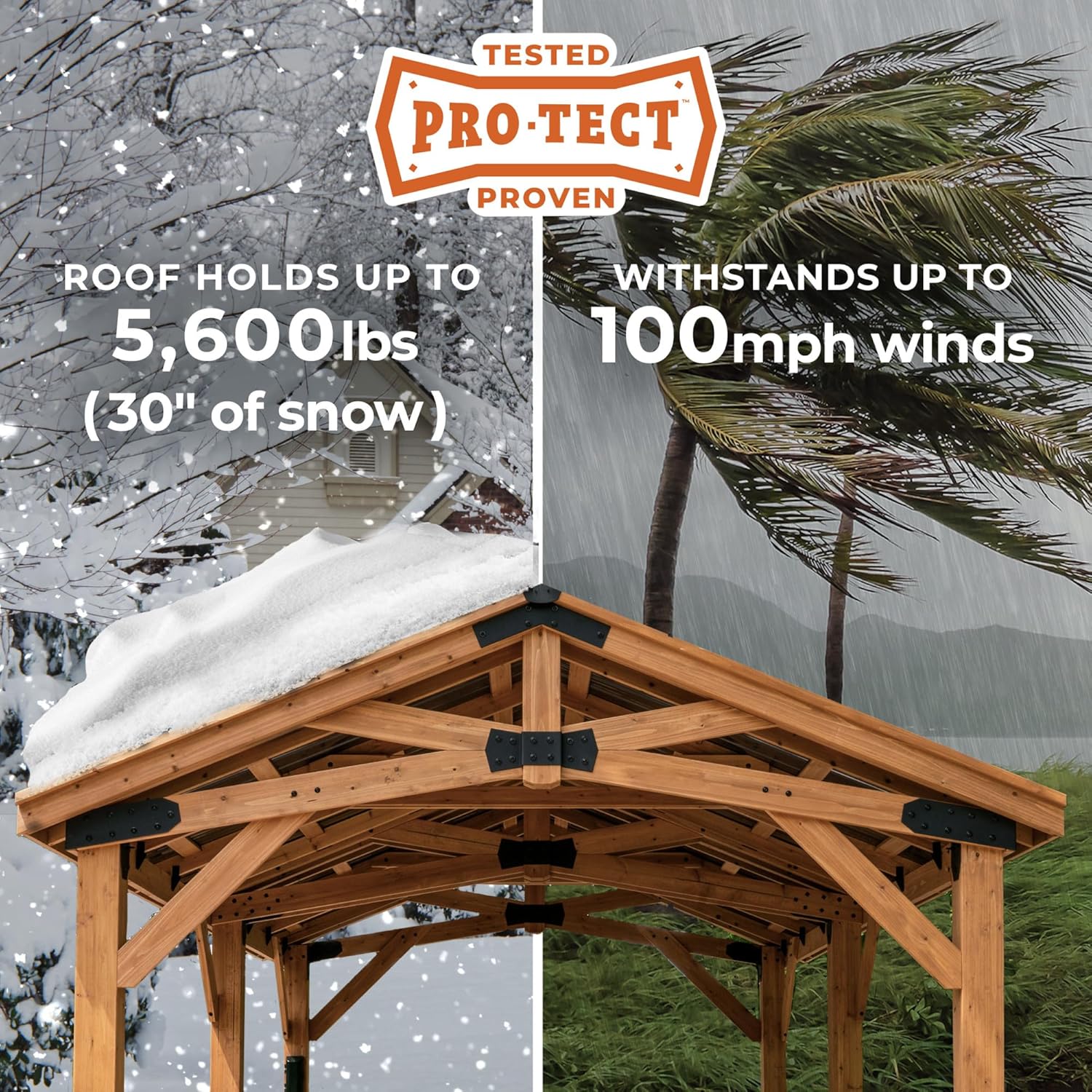 Norwood 10' x 10' Cedar Wood Outdoor Gazebo Pavilion with Hardtop Galvanized Steel Peak Roof, Snow Support, Wind Resistance, PowerPort, Shade for Garden, Patio, Deck, Entertaining B0BL1NDSBM - Image 4