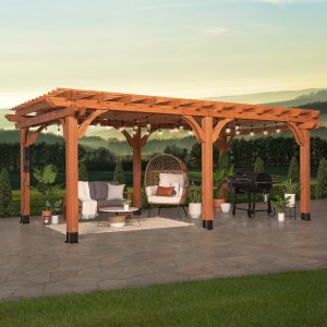 Backyard Discovery Beaumont 20' x 12' Traditional Cedar Wood Pergola Kit with Trellis Roof, All-Season Durability, High-Wind Rating, PowerPort, Shade for Outdoor Patio, Deck, Garden, and Entertaining B09TS1QGXF