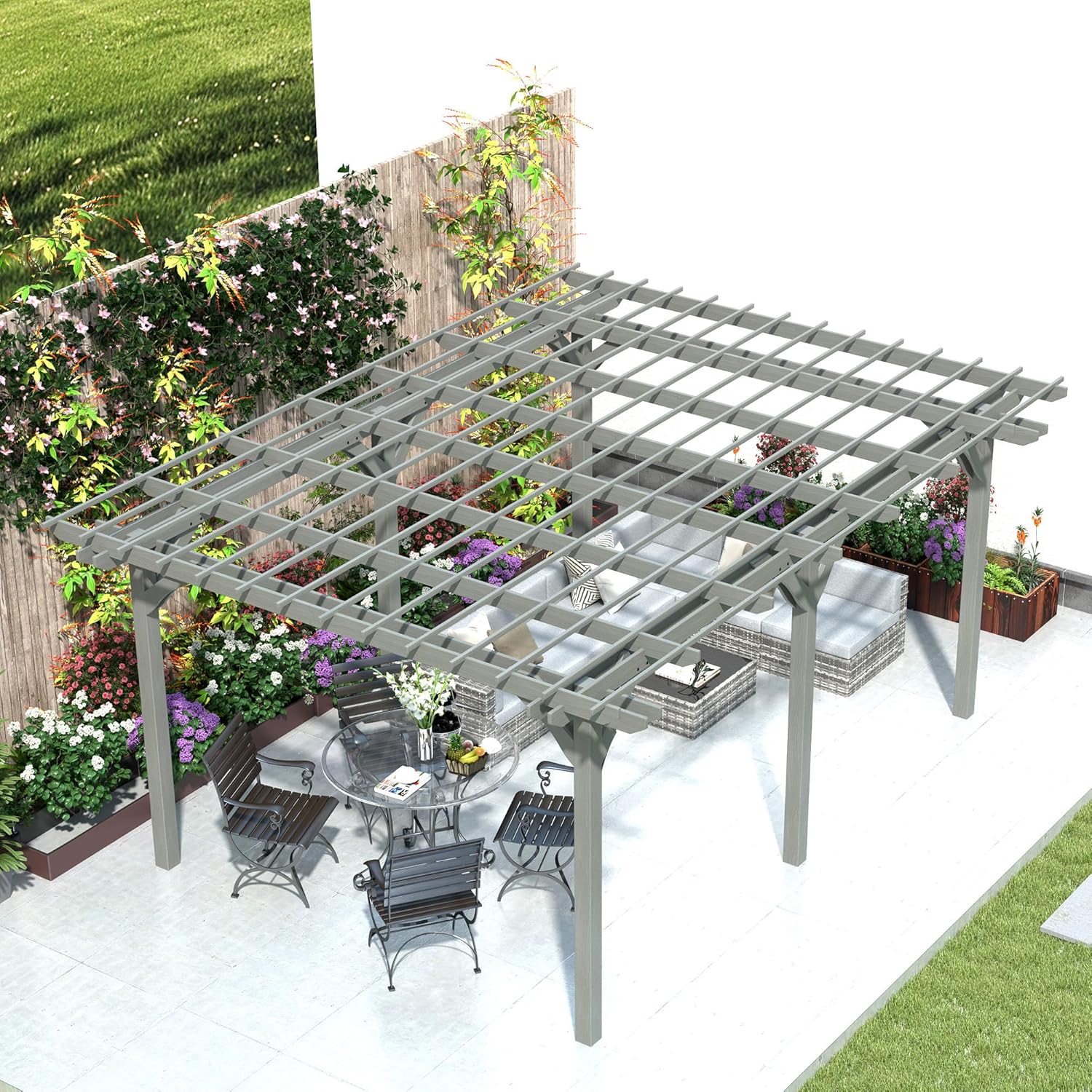Outsunny 12' x 16' Outdoor Pergola, Wood Gazebo Grape Trellis with Stable Structure for Climbing Plant Support, Garden, Patio, Backyard, Deck, Gray B0DSF88TPS - Image 7