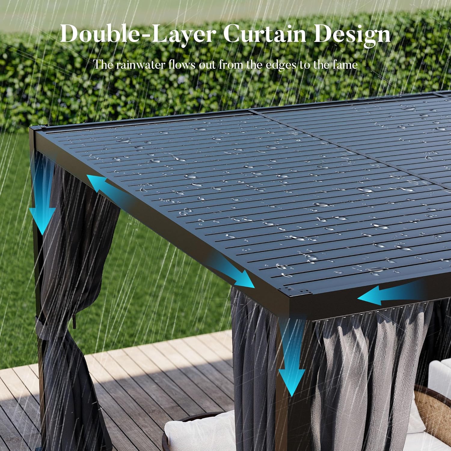 HOMPUS 12×24FT Louvered Pergola, Aluminum Pergola with 4 Adjustable Louvered Roof, Metal Pergolas with Netting & Curtains, Gazebo Shade Cover, Outdoor Pergolas for Backyard, Garden, Deck, Black B0DZTSC6QL - Image 5
