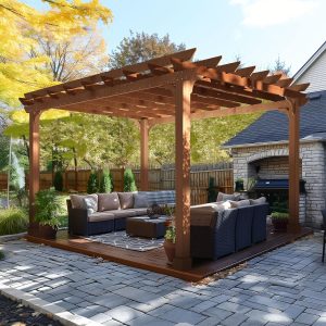 91gxV34RsJL._AC_SL1500_.jpg 12’ x 14’ Cedar Wood Patio Pergola with Slatted Trellis Roof, Outdoor Pergola Backyard Gazebo with Solid Structure for Deck Yard Grill Party Garden B0DXVBTP1K