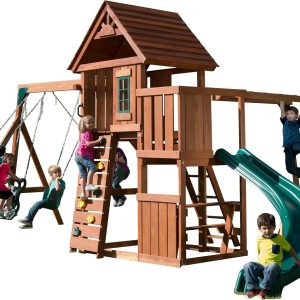 Swing-N-Slide PB 8272 Cedar Brook Wooden Swing Set Play Set with Two Swings, Slide, Monkey Bars, Picnic Table & Glider, Green B00RM288IK