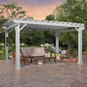 Hawthorne 14' x 10' Traditional Galvanized Steel Pergola Kit with Shade Sail Canopy, Powder-Coated Finish, All-Season Durability, High-Wind Rating for Outdoor Patio, Deck, Garden B091DDY4V9