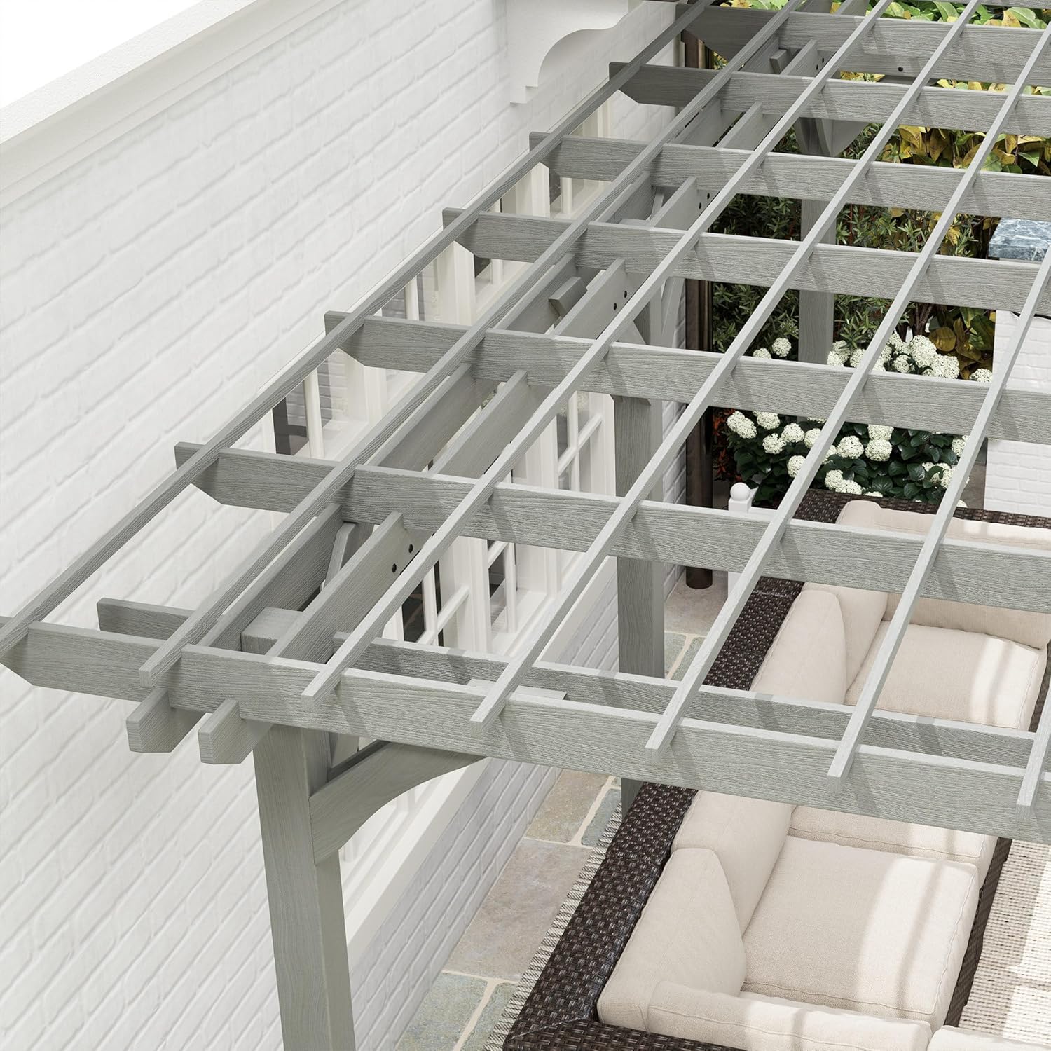 Outsunny 12' x 16' Outdoor Pergola, Wood Gazebo Grape Trellis with Stable Structure for Climbing Plant Support, Garden, Patio, Backyard, Deck, Gray B0DSF88TPS - Image 8