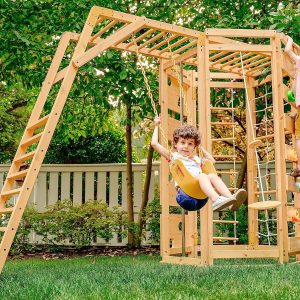 Avenlur Hawthorn 9-in-1 Outdoor Activity Center | Swing, Rock Wall, Monkey Bars | Ages 3-11 | Pine Wood Construction | Climbing Rope, Net Wall | Strength, Coordination, and Imagination-Boosting Fun B0C8QNWX4T